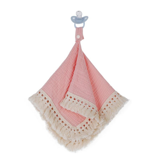 Pink - Muslin Boho Pacifier Blanket with Tassels