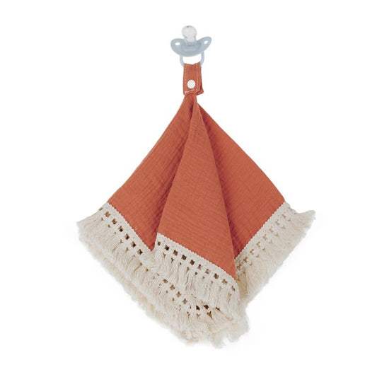 Salmon - Muslin Boho Pacifier Blanket with Tassels