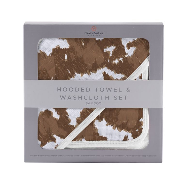 Cowhide Hooded Bamboo Towel and Washcloth Set