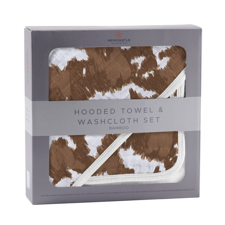 Cowhide Hooded Bamboo Towel and Washcloth Set