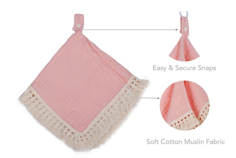 Pink - Muslin Boho Pacifier Blanket with Tassels