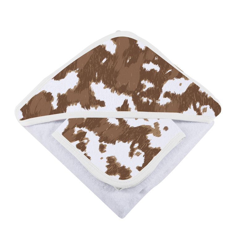 Cowhide Hooded Bamboo Towel and Washcloth Set