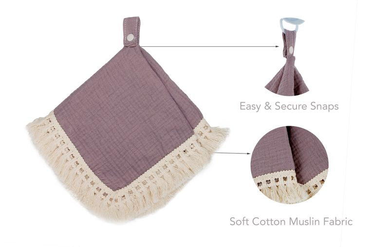 Mauve - Muslin Boho Pacifier Blanket with Tassels